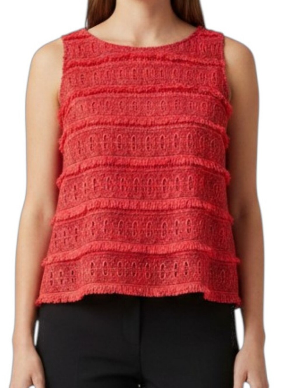 Talbots Sleeveless Crochet Fringe Coral Red Lace Knit Shell Top 8p